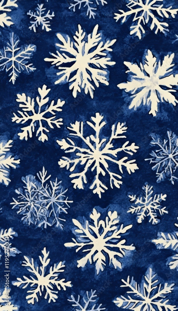 Frosty Blue Background, Sparkling Watercolor Snowflakes, Winter Holidays, Festive Pattern, December