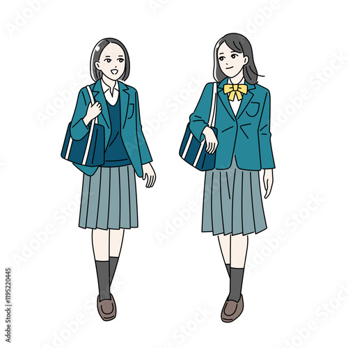 登下校をする鞄を持っている女子学生のイラスト