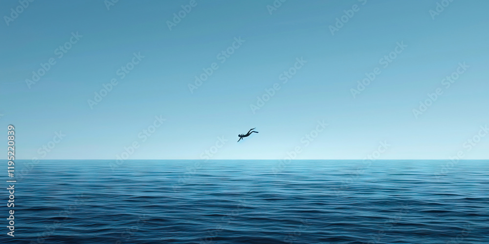 Fototapeta premium Person Falling into Ocean from Height