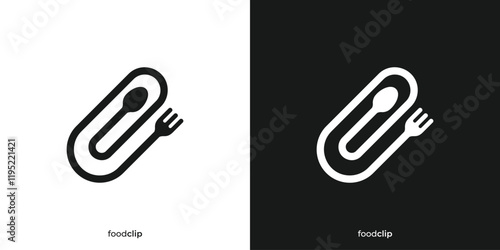 Simple Food Clip Logo. Paper Clip and Fork Spoon Icon Graphic. Food Binder Logo Design Template.