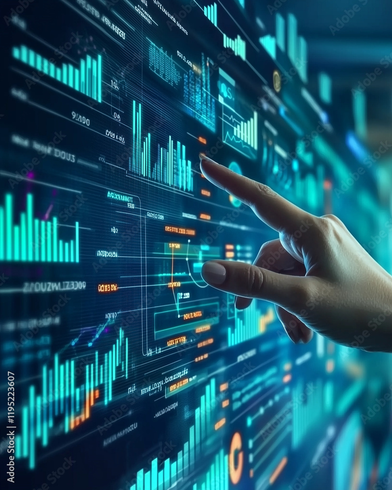 Hands holding a mixer with digital data and technology elements on screen Hands holding a mixer with digital data and technology elements on screen