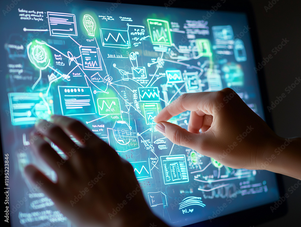 Hands holding smartphone and tablet with social network icons and digital interface Hands holding smartphone and tablet with social network icons and digital interface