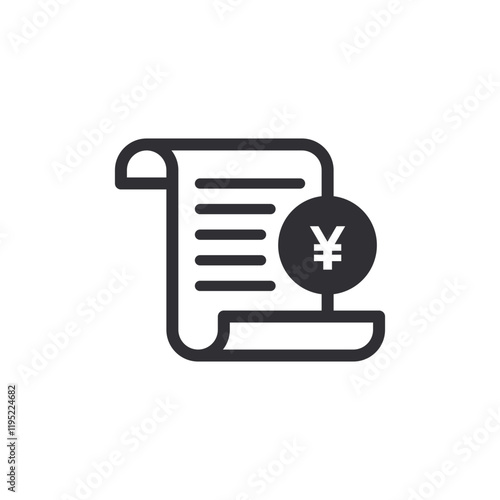 Payment symbol. Yen sign. Billing. Invoice sign. Cashier. Price icon. Checkout receipt. Pay icon. Money sign. Finance symbol. Cash back. Investment. Financial savings. Bill. Coin icon. Yuan sign.