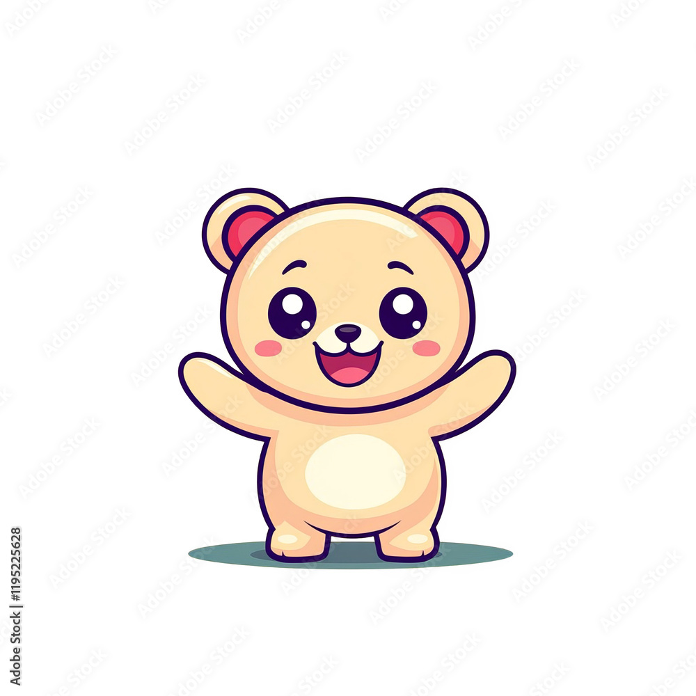 Naklejka premium Cheerful cartoon bear character playful scene digital art bright colors whimsical mood
