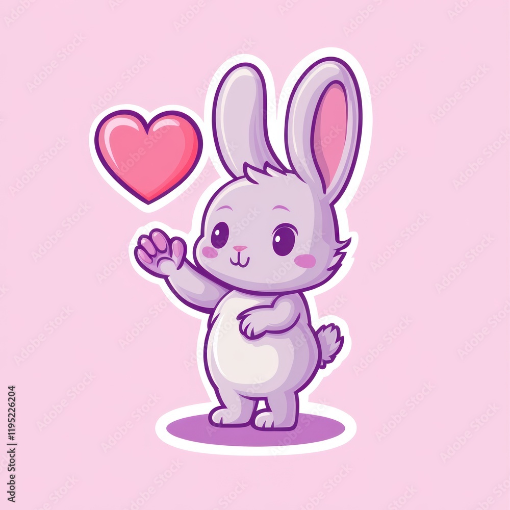 Cute bunny holding heart, pink background, Valentine's Day design