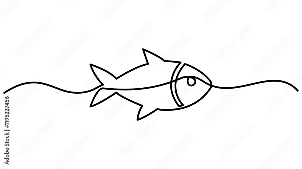 Obraz premium Fresh salmon fish in continuous line art drawing, Monoline Fishing Symbol, One Line Tuna Silhouette, Salmon Sign, Fish Endless Shape, Vector Illustration isolated on white background.