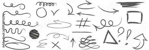 Set of black hand drawn arrows of different shape. Design element.