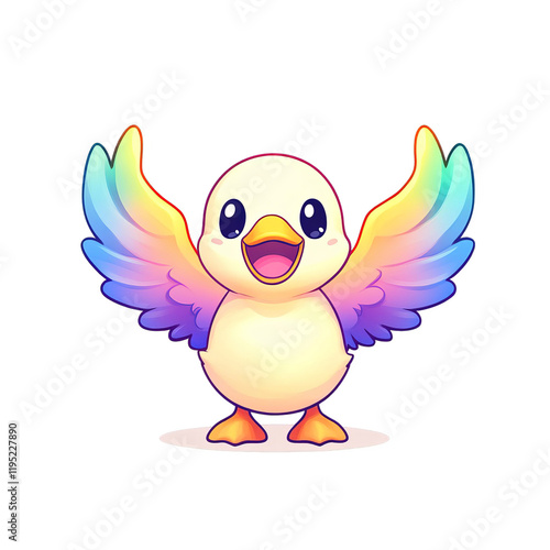 Joyful rainbow bird spreading happiness colorful animation bright background whimsical concept