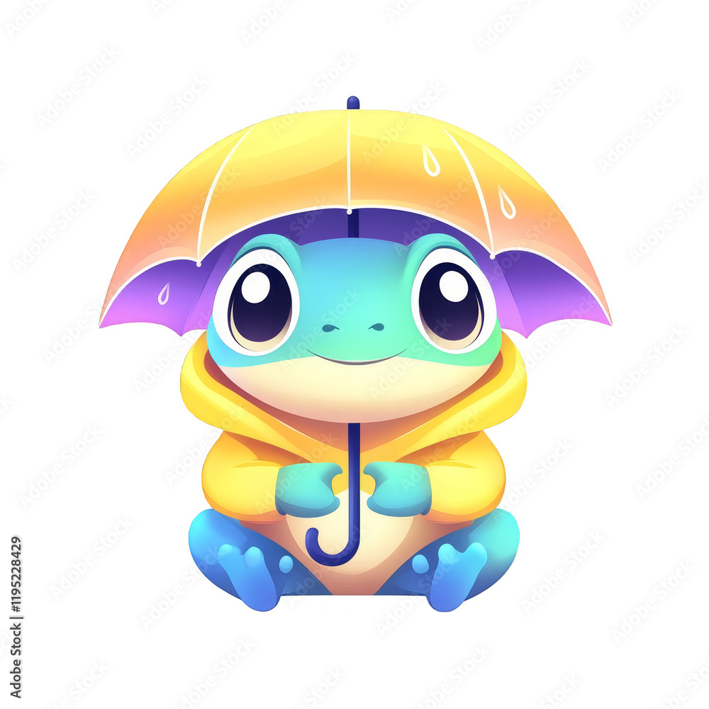 Obraz premium Cute frog holding umbrella in rainy environment cartoon style playful concept whimsical designs