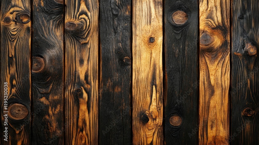 Dark and Rustic Burned Wood Texture Background, Vertical Planks, Aged and Weathered Wooden Surface Dark and Rustic Burned Wood Texture Background, Vertical Planks, Aged and Weathered Wooden Surface