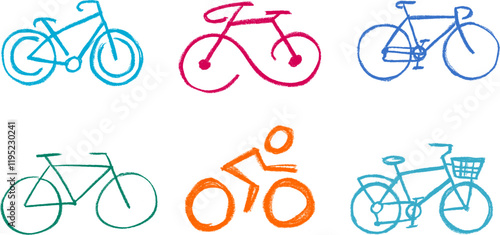 Bike Bicycle Icons Crayon Chalk Drawing Vector Set