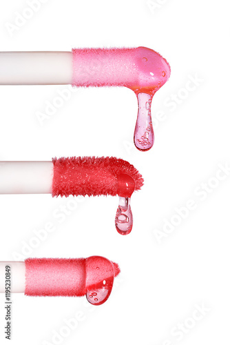3 color dripping lip gloss applicators, isolated on white  background
