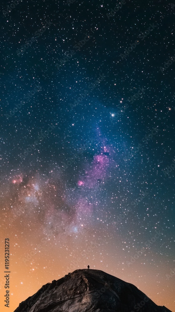 Obraz premium Majestic Night Sky Starry Galaxy Milky Way Mountaintop Silhouette