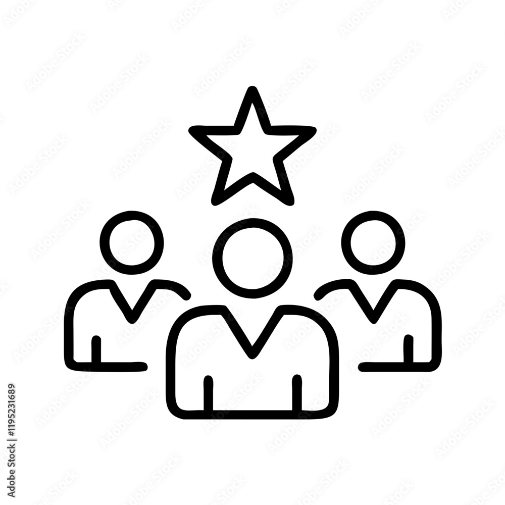 Professional team icon featuring individuals with a star symbolizing expertise and high rating Professional team icon featuring individuals with a star symbolizing expertise and high rating