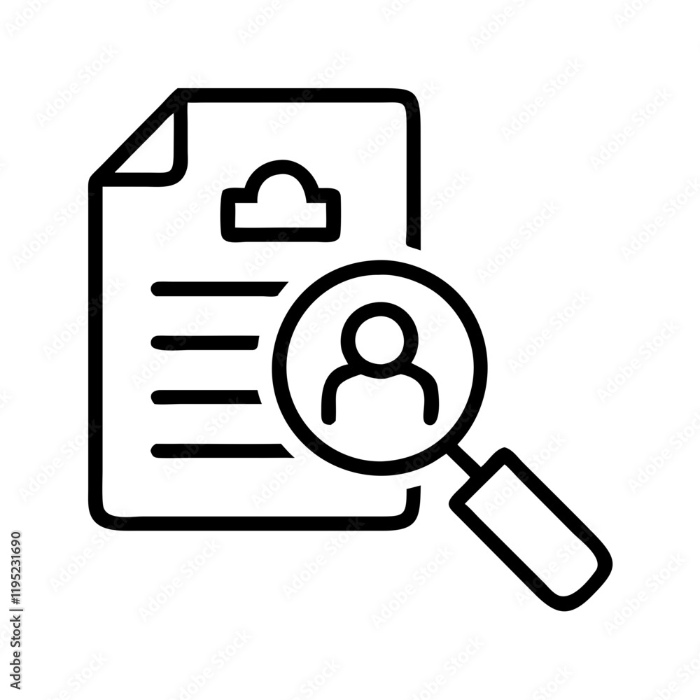 Business analytics icon featuring a document and magnifying glass for audience analysis Business analytics icon featuring a document and magnifying glass for audience analysis