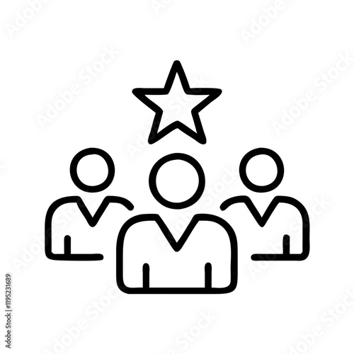 Professional team icon featuring individuals with a star symbolizing expertise and high rating