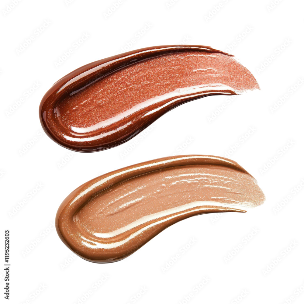 High Definition Cosmetic Swatches: Two Luxurious Lip Gloss Shades on Black Background