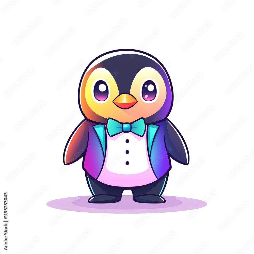 Fototapeta premium Elegant penguin character digital art cartoon style whimsical vibrant colors playful concept