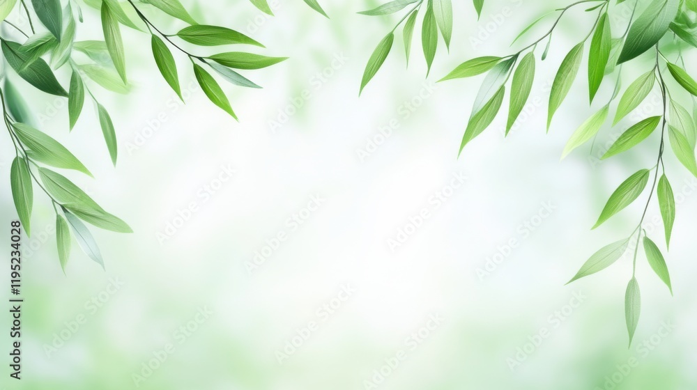 Fototapeta premium Delicate willow branches in fresh green, soft morning light, serene and minimalist Qingming Festival scene.