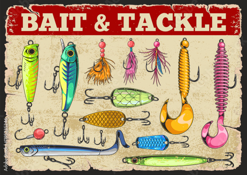 Colorful bait and tackle assortment for fishing