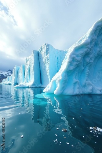 Calving process in Glacier Bay with large icebergs breaking off, breakage, thawing