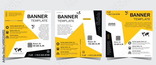 Digital business marketing banner for social media post template with star shape, Business webinar template design for marketing, yellow color post design, Vector eps 10