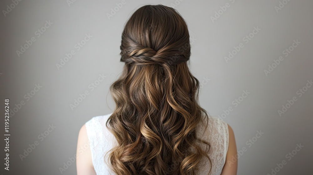Fototapeta premium Long Brown Hair Style with Twisted Top Section