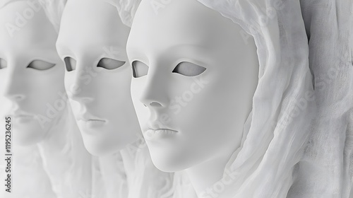 Wallpaper Mural Abstract Art of Three White Faceless Masks with Draped Fabric Torontodigital.ca