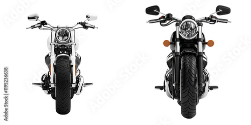 Modern Motorcycle Front View with Chrome Details and Bold Design