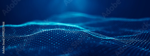Abstract connected dots and lines on blue background. Communication and technology network concept with moving lines and dots. 