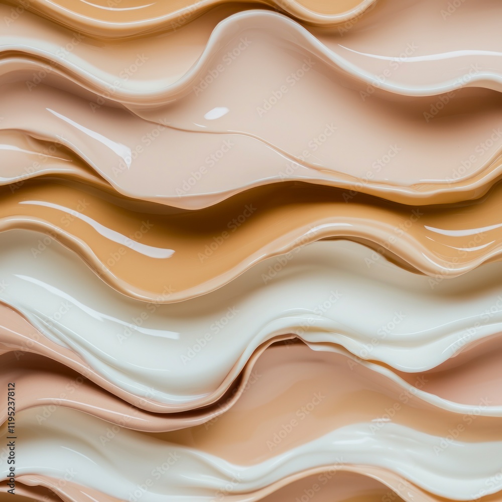 Obraz premium Abstract Swirling Creams Makeup Texture Beige Brown White Cosmetic Background