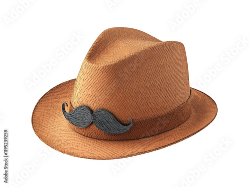 Stylish Straw Hat with Mustache Detail on Transparent Background photo