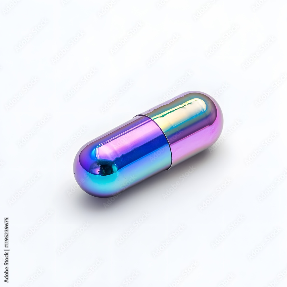 Iridescent pill capsule, isolated on white background
Iridescent pill capsule, isolated on white background