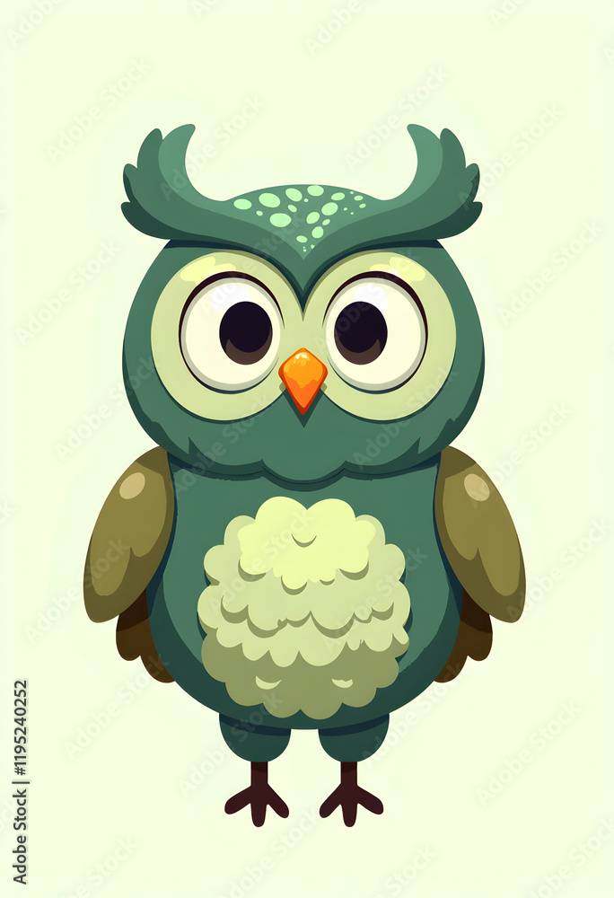 Obraz premium Adorable Cartoon Owl Illustration Cute Green Bird Design