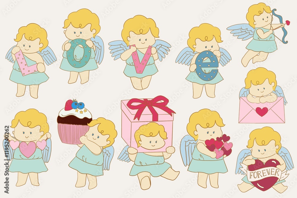 stickers with cute kawaii characters. Traditional love holiday clipart for kids. stickers with cute kawaii characters. Traditional love holiday clipart for kids.