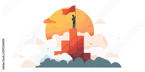 Man holding flag on mountain peak
