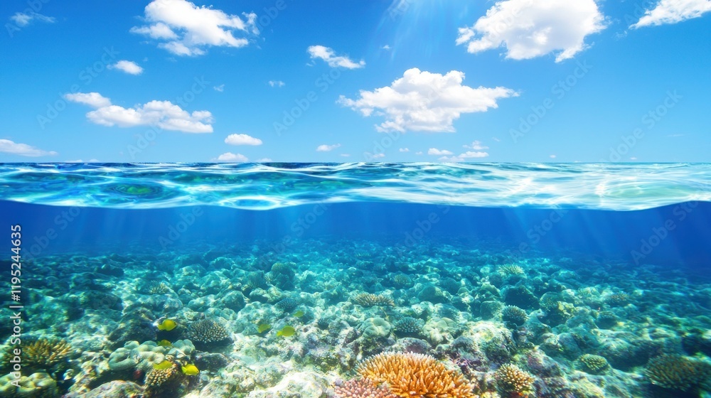 Obraz premium Clear ocean view showcasing coral reefs and vibrant marine life.