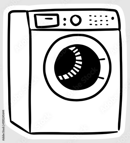 handmade illustration of washing machine in black and white line style
