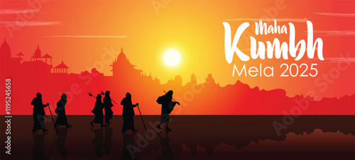 Maha Kumbh Mela Prayagraj 2025 temple vector poster