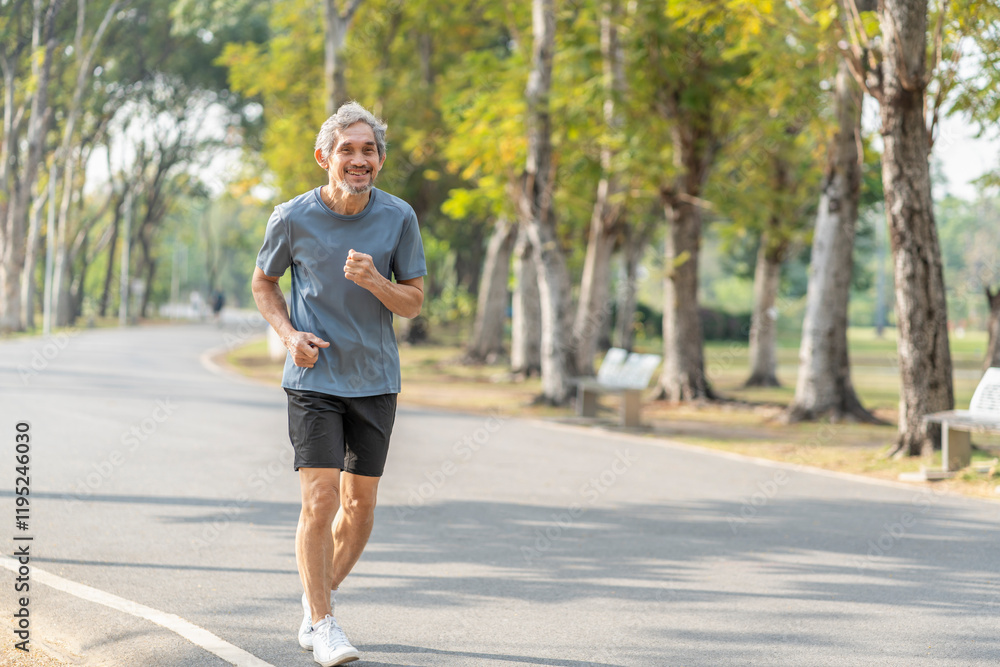 healthy senior man running in the park,older adult athlete in training healthy senior man running in the park,older adult athlete in training
