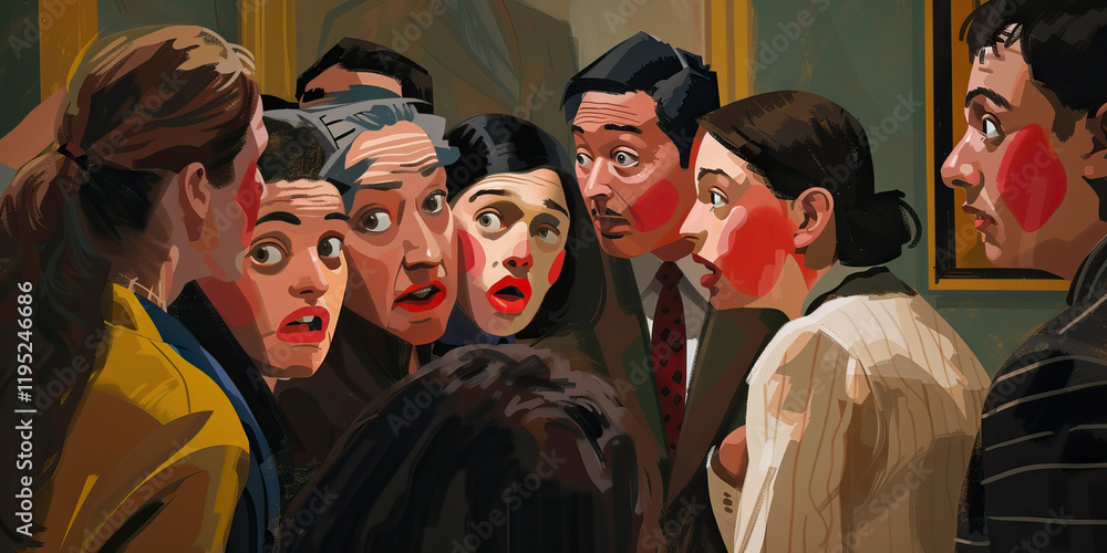 Obraz premium Stylized Portrait of a Crowd Exhibiting Surprise
