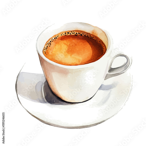 A watercolor drawing of a cup of espresso, isolated on a white background. Espresso vector.
