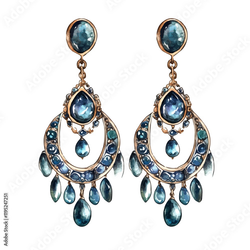 A watercolor illustration of elegant vintage earrings, isolated on a white background. Elegant vintage earrings vector.
