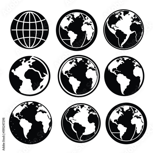 Set of silhouette world icons vector design