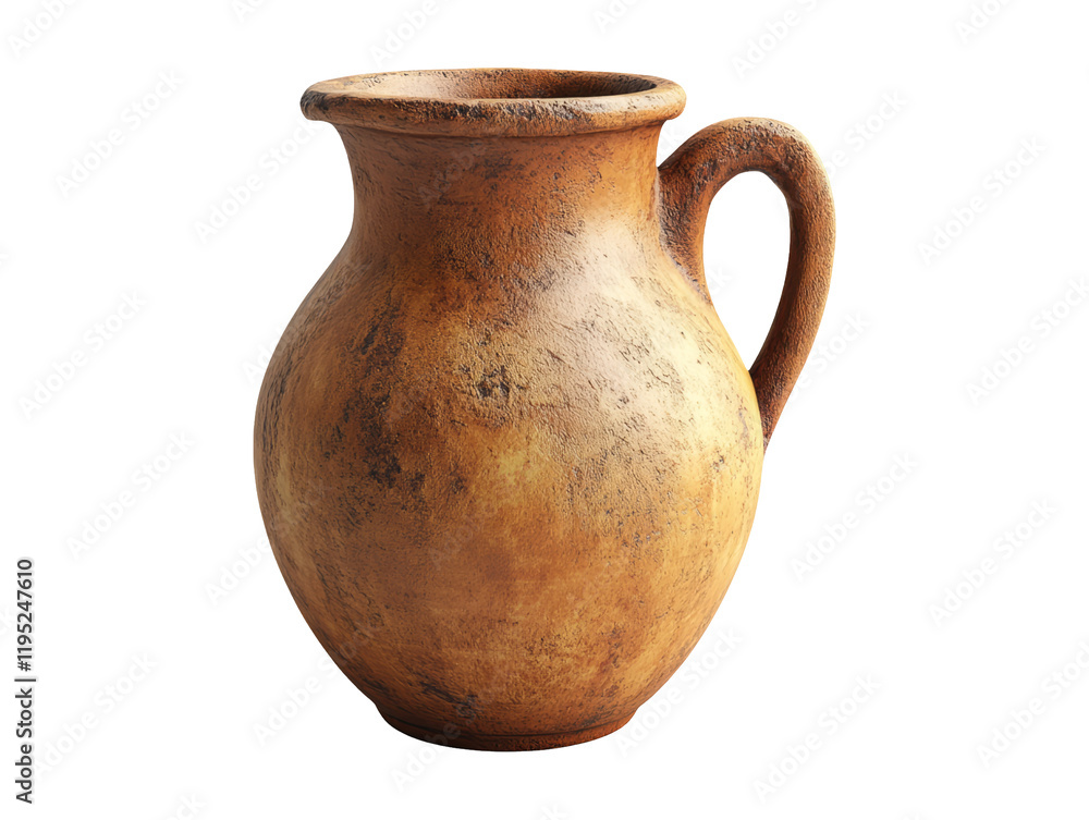 Rustic Earthenware Pot with Handle on Transparent Background