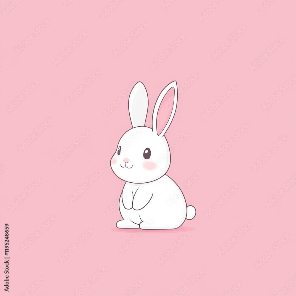 White bunny sits, facing right, on a solid pink backdrop. May be used for kid?s content White bunny sits, facing right, on a solid pink backdrop. May be used for kid?s content