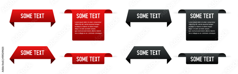 Fototapeta premium Red and black tags for text. Vector set isolated on white background.