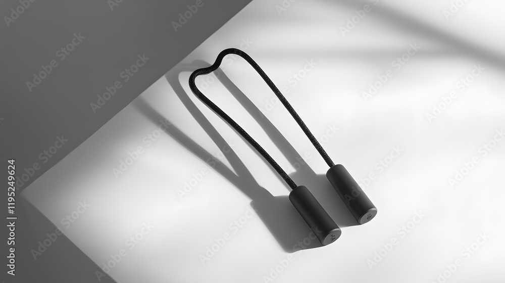 Fototapeta premium Black Cord With Cylindrical Ends On White Surface