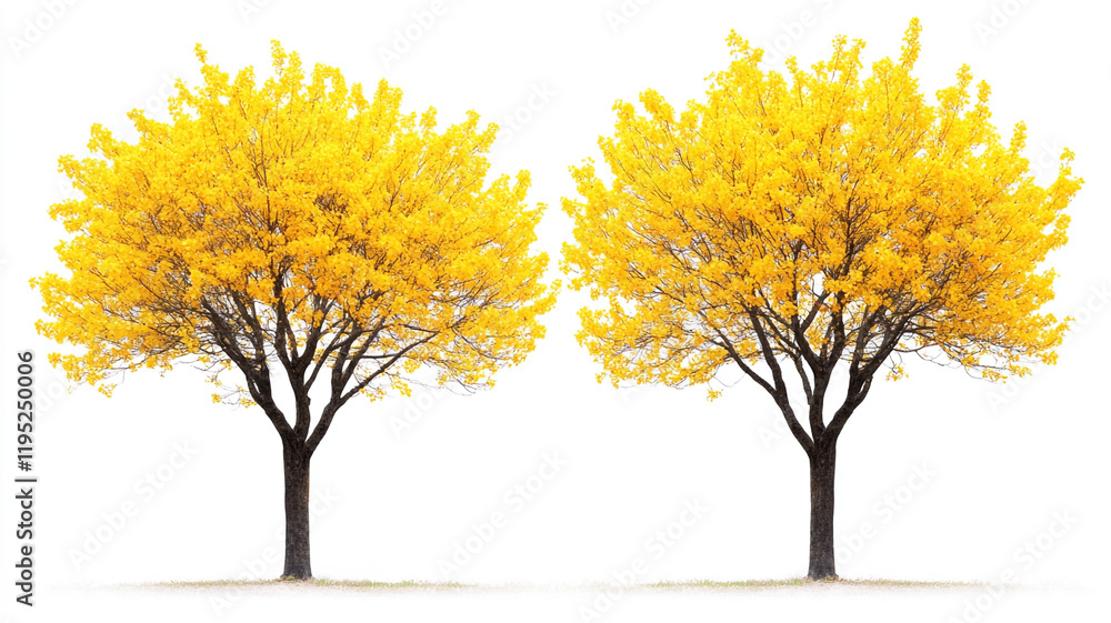 yellow blooming trees isolated on a white background yellow blooming trees isolated on a white background