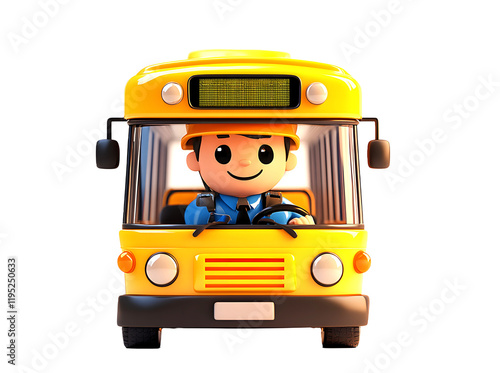 A bus driver, 3D render style, transparent background. Cut